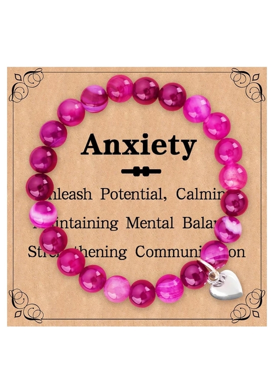 Jewelry - Pink Agate Heart Charm Bracelet for Anxiety Relief